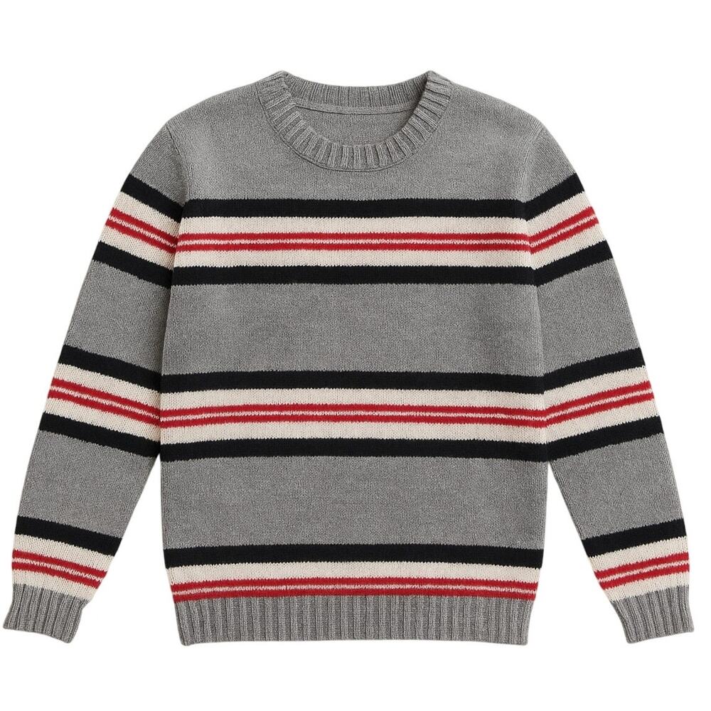 Girls Gray Striped Knit Pullover Sweater Crewneck Size Small - Picture 6 of 6